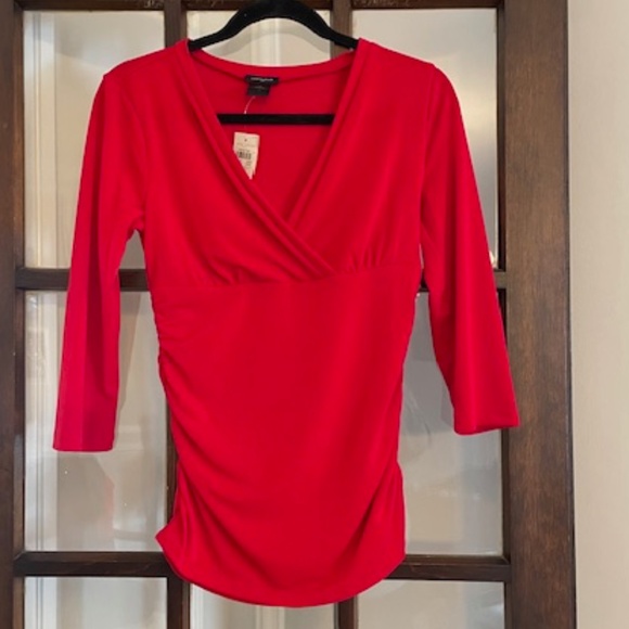 Ann Taylor Tops - Ann Taylor Red V-Neck, Ruched Blouse, Size Small, NWT